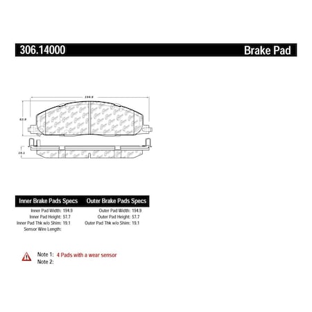 Centric Parts Centric 306.14000 Centric Fleet Performance Disc Brake Pad Sets 306.14000